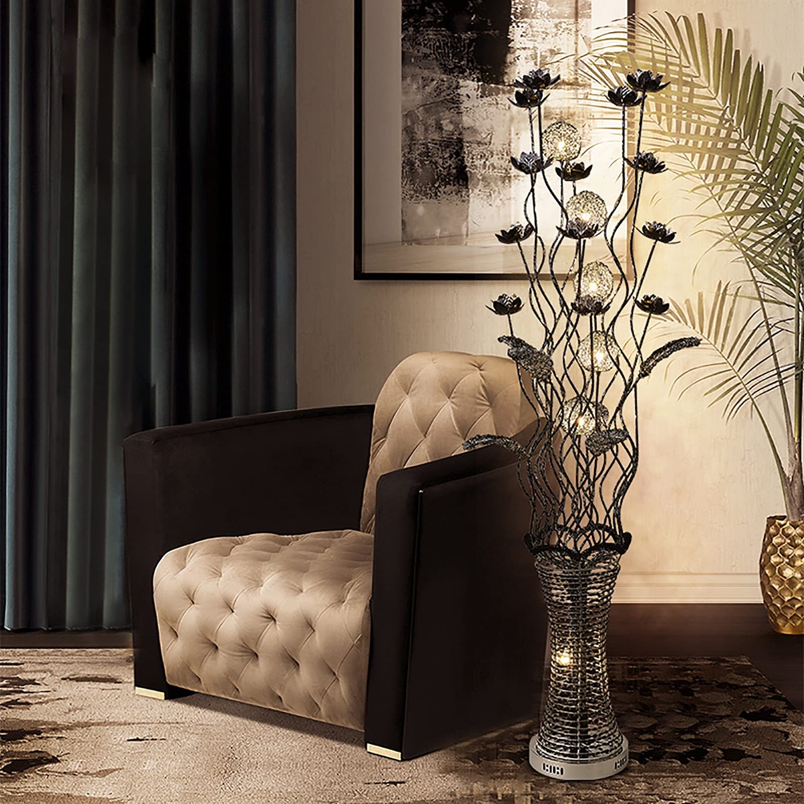Modern LED Floor Lamp with Hand-Woven Vase Design - Aluminum Line Light for Living Room, Bedroom & Office Decor - Energy Efficient Class A Lighting - Perfect for Wedding, Gift & Home Decoration Scenarios