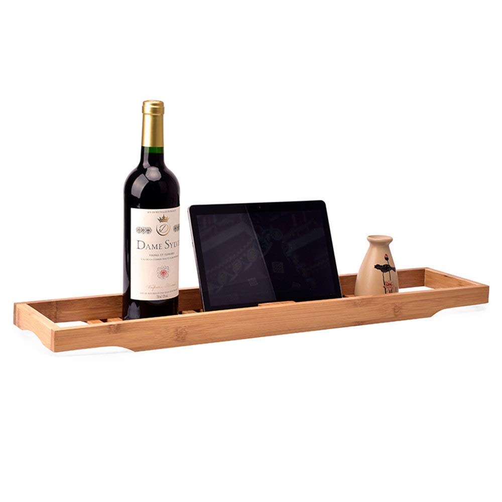 LXTIN Bamboo Over Bathtub Tray - Bathroom Storage Organizer with Smartphone & Tablet Holder, Wine Glass Rack - Perfect for Relaxing Baths, Reading & Spa Nights