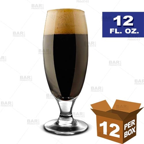 Premium BarConic® 12 oz Footed Beer Glasses - Set of 12 | Elegant Pilsner Glassware for Craft Beer, Lager & Ale | Perfect for Home Bars, Parties & Restaurants