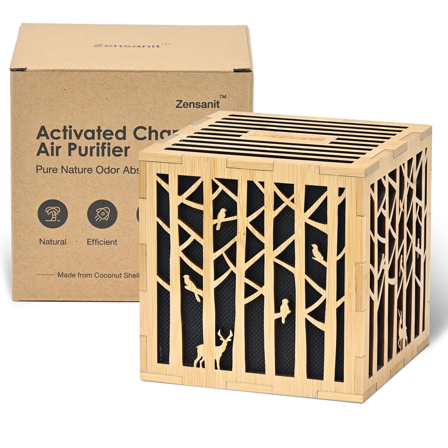 Natural Activated Charcoal Odor Absorber - Powerful Odor Eliminator for Home, Closet, Shoe & Pet Areas | Eco-Friendly Air Purifier for Strong Smells | Elegant Bamboo Design Deodorizer for Fresh Spaces