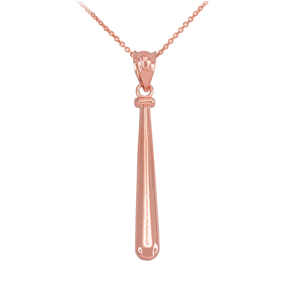 10k Rose Gold Polished Baseball Bat Pendant Necklace for Men & Women - Perfect Gift for Baseball Fans, Sports Lovers & Jewelry Enthusiasts