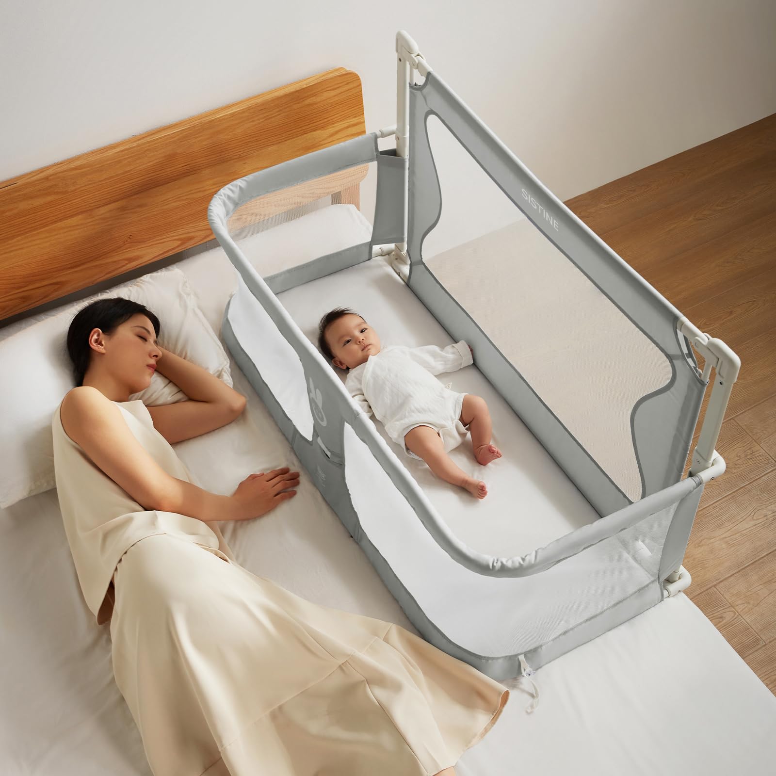 **Baby Bedside Crib – Safe Co-Sleeper Bassinet for Newborns & Infants (Grey) – Portable Bedside Sleeper for Boys & Girls – Perfect for Nursery, Bedroom & Travel**
