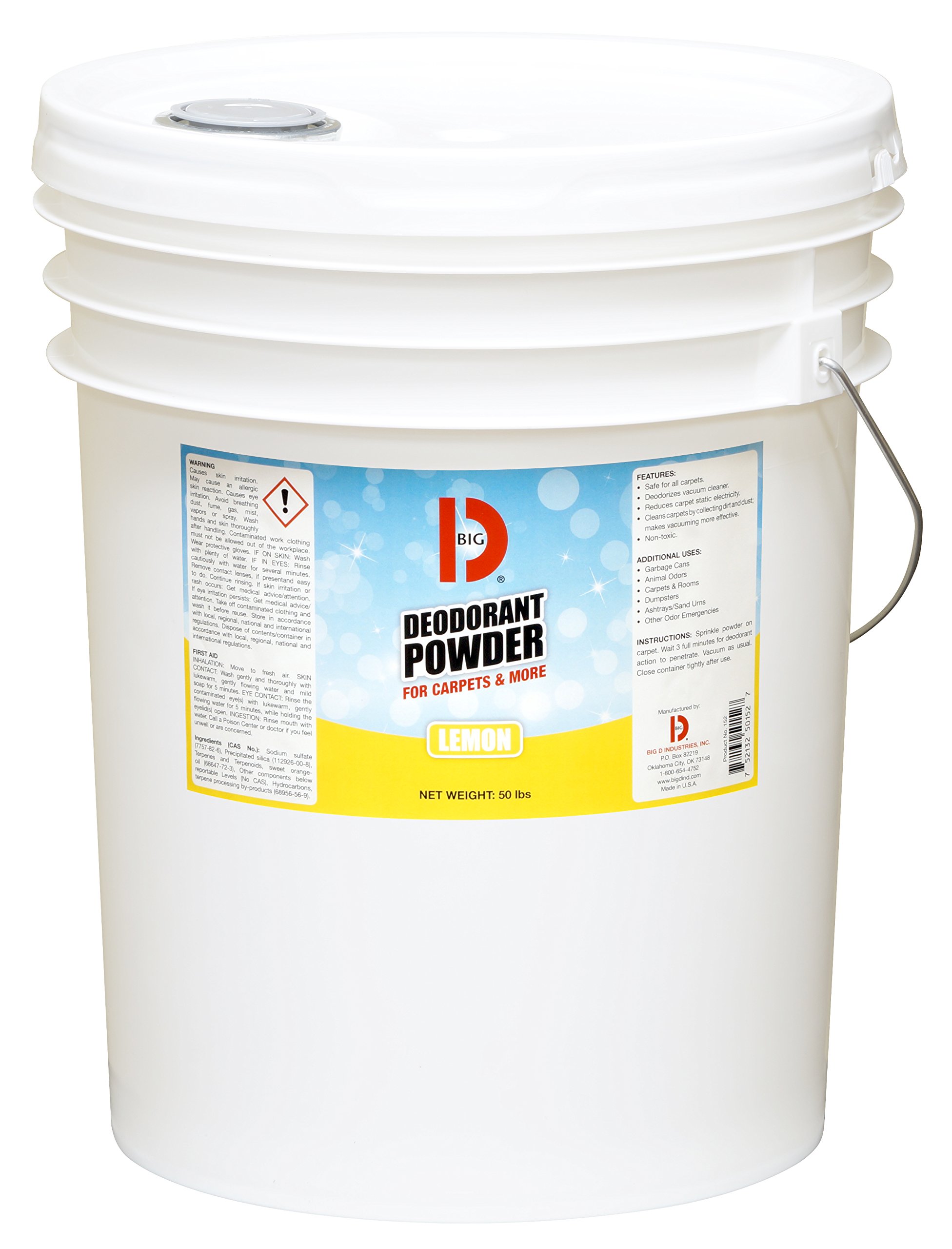 Big D 5152 Lemon Scented Deodorizing Powder for Carpets, Wood, Textiles & Trash Dumpsters - 50 lb Bulk Odor Eliminator | Perfect for Home, Office, Warehouse & Commercial Spaces