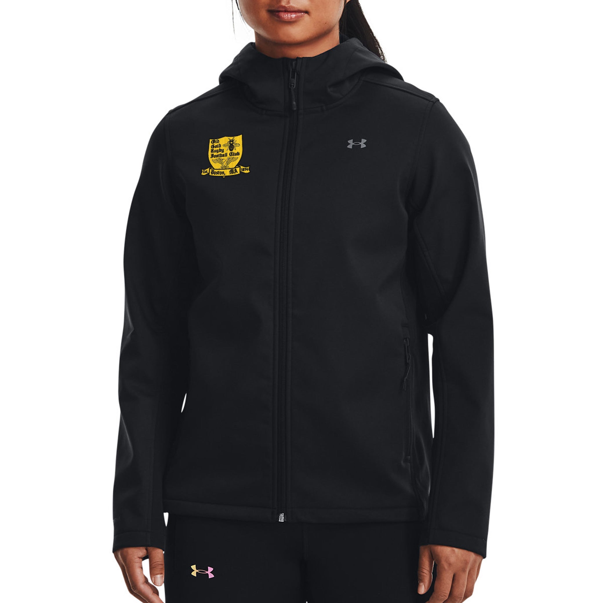 Old Gold RFC UA Women's CGI Hooded Jacket - Lightweight Waterproof Windbreaker for Outdoor Hiking, Running & Casual Wear