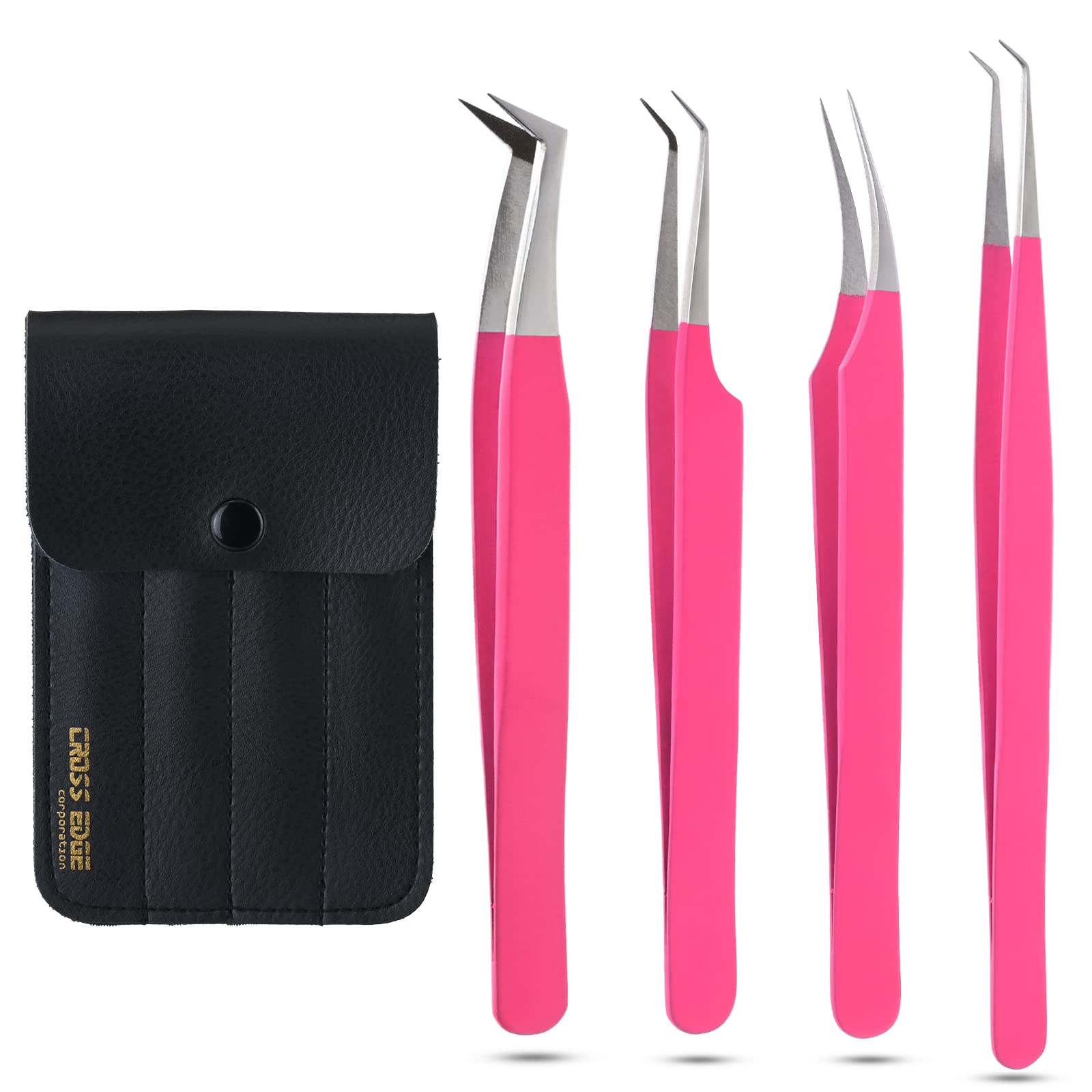 Professional Eyelash Extension Tweezers Set - 4-Piece Fiber Tip, Isolation, Curved & Volume Tweezers with Japanese Steel for Salon & Home Use (Matte Pink) | Perfect for Lash Artists, DIY Extensions & Beauty Professionals