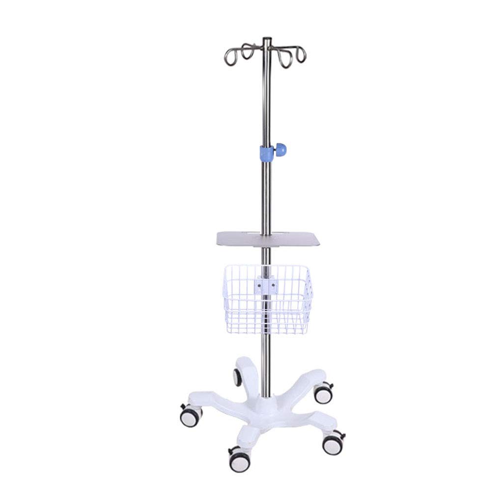 IV Pole Stand with Medicine Basket & Swivel Casters - Heavy Duty Portable IV Drip Stand with Brake & 4 Stainless Steel Hooks - Ideal for Hospitals, Clinics & Home Healthcare Use