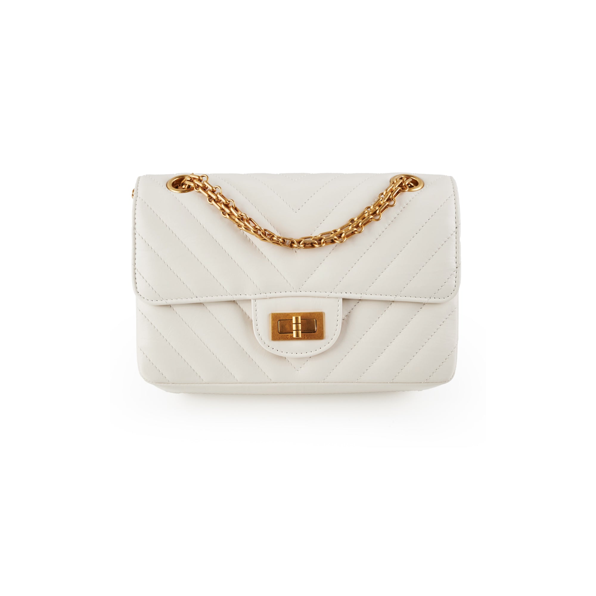 Chanel Mini 2.55 Chevron White Leather Crossbody Bag with Microchip - Luxury Designer Handbag for Women, Perfect for Date Night & Special Occasions