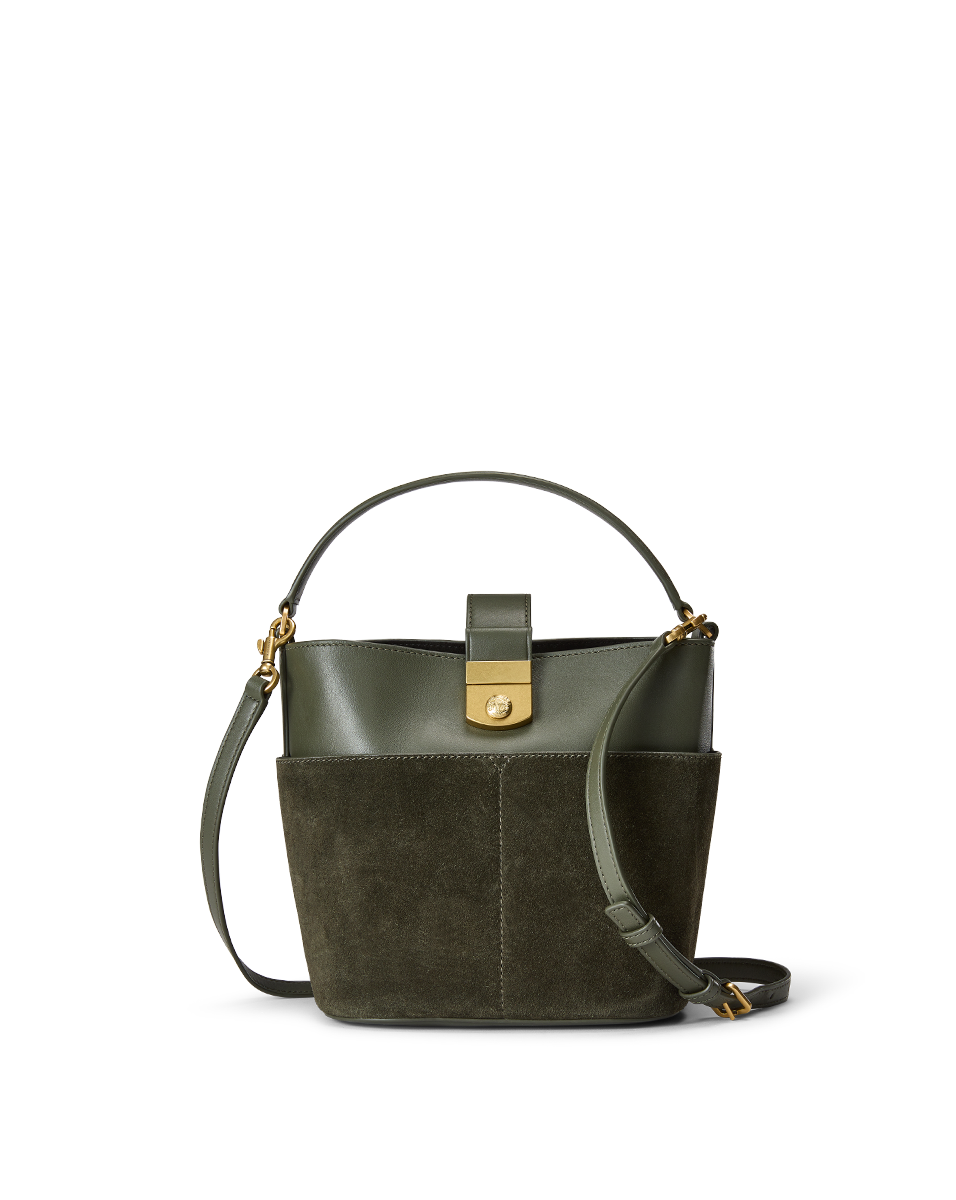 Small Crest Lock Suede Bucket Bag for Women - Stylish Crossbody Shoulder Purse - Perfect for Work, Travel & Everyday Use