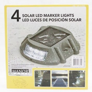 Manor House Solar LED Marker Lights - Set of 4 Outdoor Pathway, Garden, and Driveway Lighting