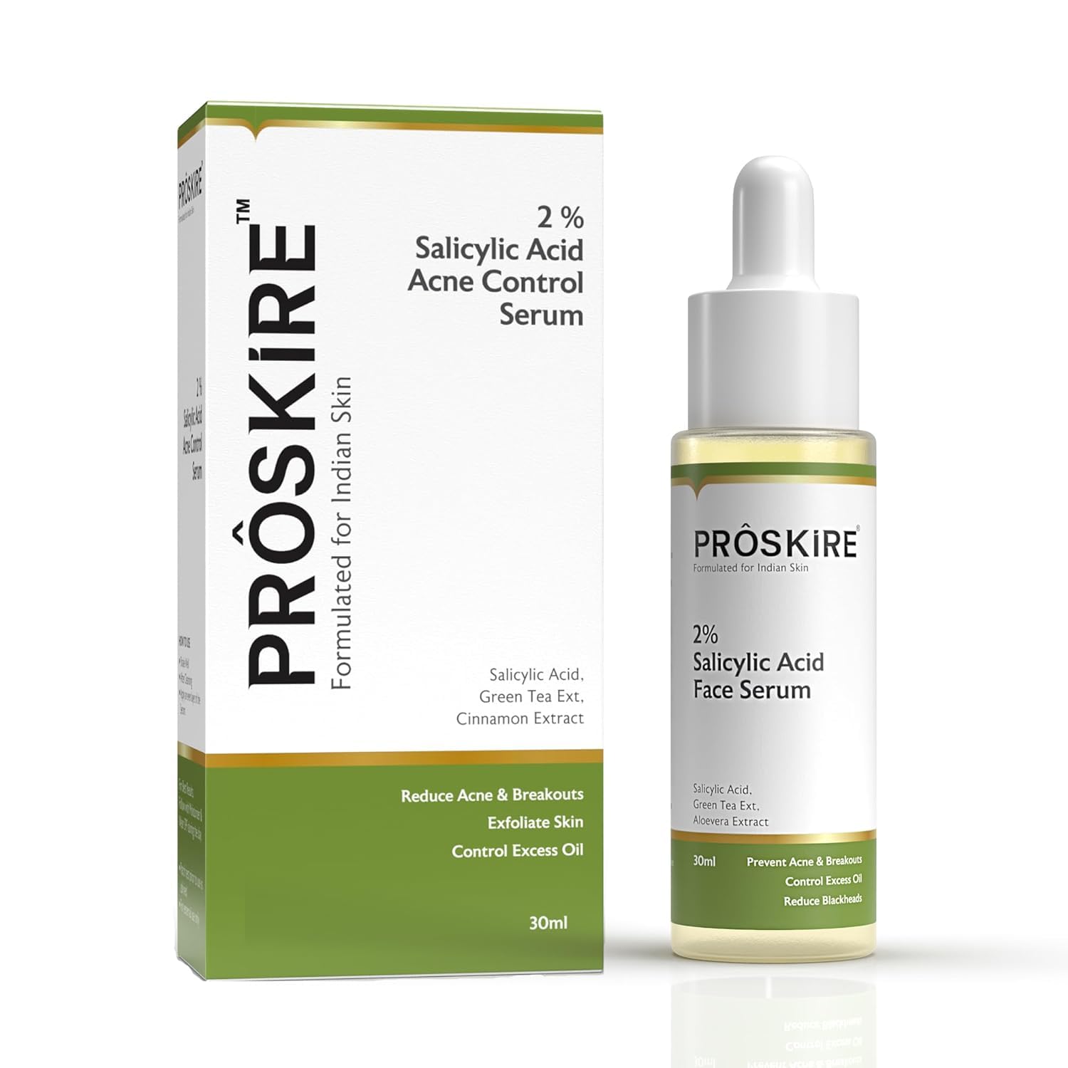 Pro.skire 2% Salicylic Acid Serum for Acne Treatment - Blackhead & Whitehead Remover | Oil Control & Skin Exfoliation with BHA | 30ml Face Serum for Clear, Smooth Skin | Perfect for Daily Skincare & Acne-Prone Skin Routine