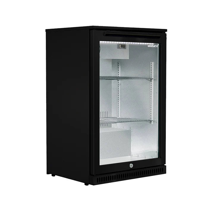 Husky 113L Anti-Condensation Glass Door Outdoor Drinks Refrigerator - Black ALF C1 BLK 840 | Perfect for Patio, Poolside & Backyard Entertaining