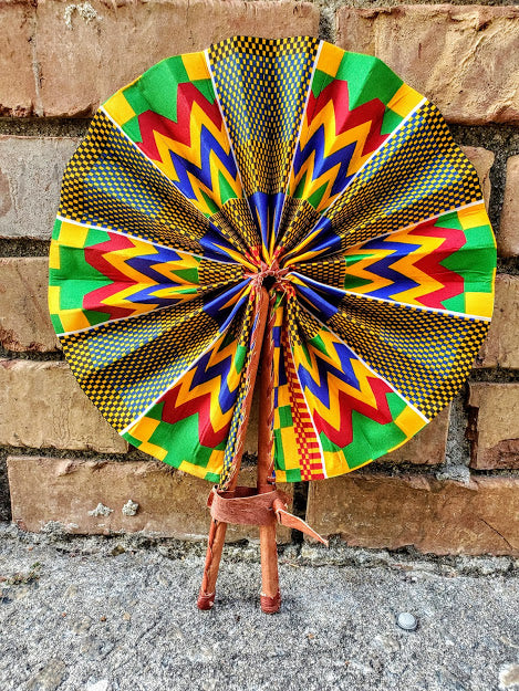 Kofina African Print Kente Hot Flash Hand Fan - Traditional Ghanaian Fabric Cooling Fan for Hot Flashes, Summer, Weddings & Cultural Events