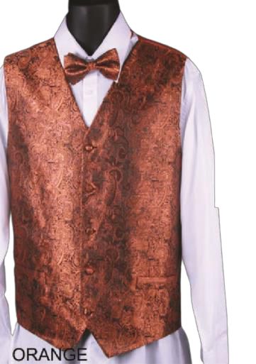 Daniel Ellissa Metallic Thread Paisley Vest Set VS809 Orange | Stylish Women's Fashion for Parties & Evening Events