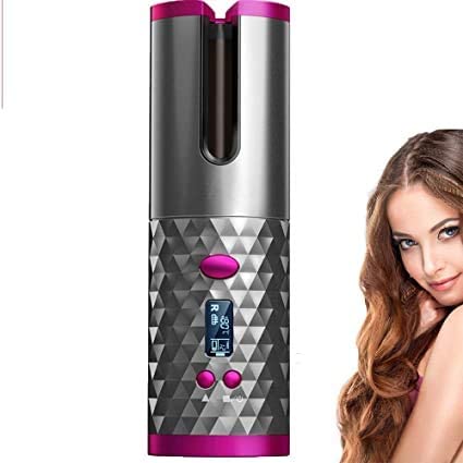KPS USB Rechargeable Digital Hair Curler with Adjustable Temperature - Wireless Ceramic Rotating Curling Iron for Salon-Quality Styling at Home, Travel & Daily Hair Care