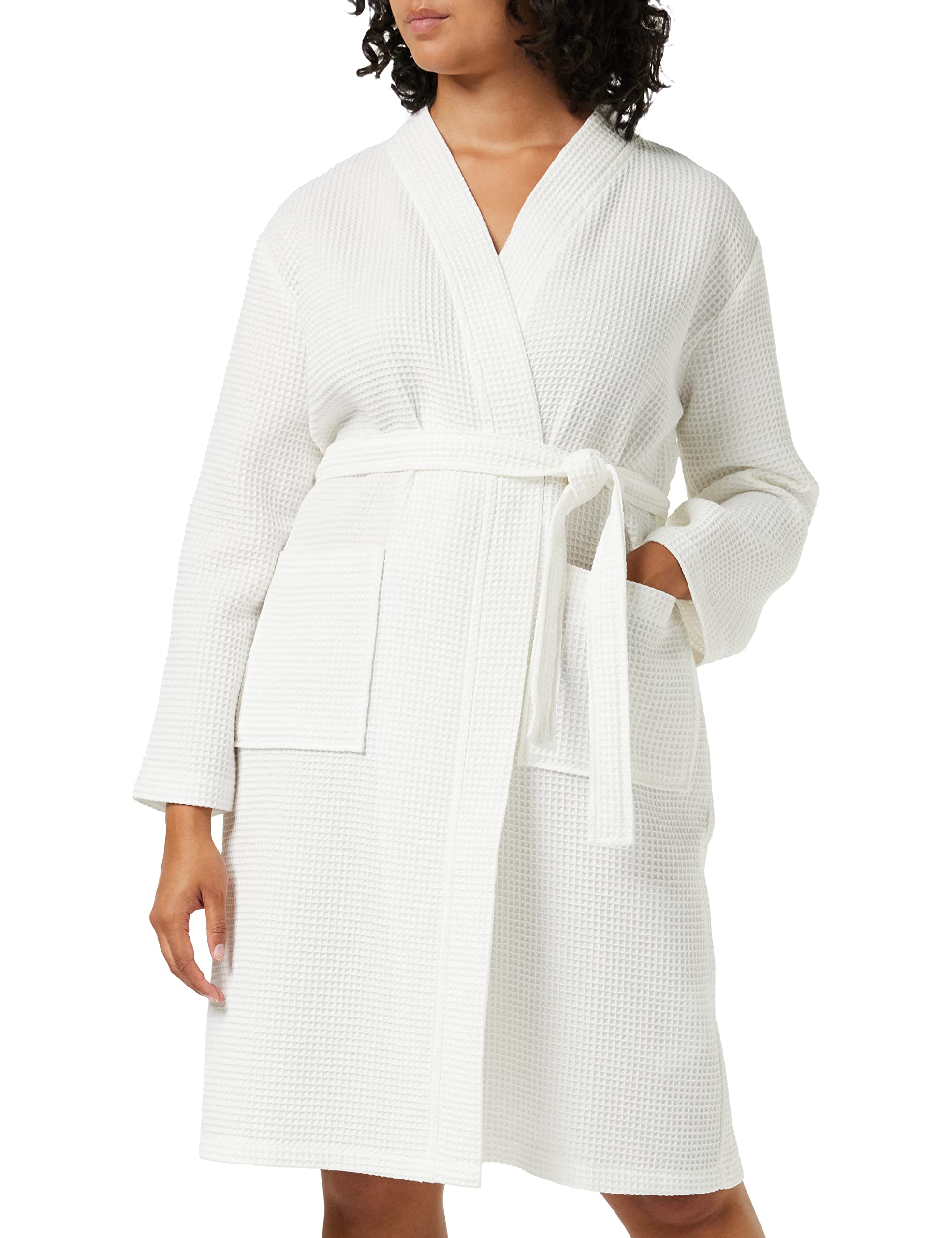 Iris & Lilly Women's Short Cotton Waffle Robe - Soft & Breathable Bathrobe for Spa, Lounge & Relaxation at Home