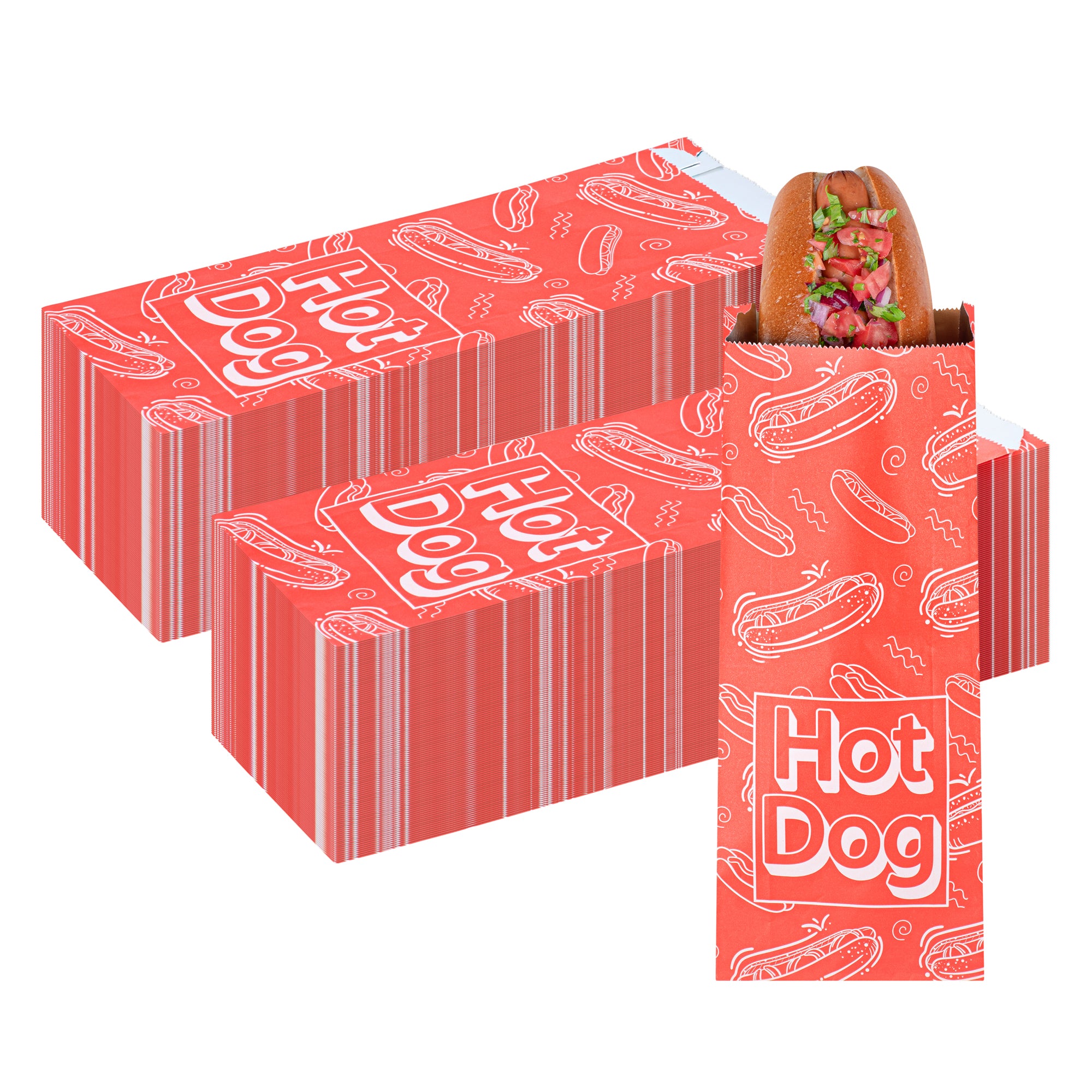 Premium Red Printed Hot Dog Foil Bags - 4.5