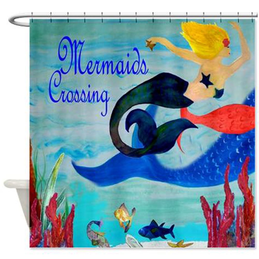 Mermaids Crossing Art Shower Curtain - Waterproof Bathroom Decor with Ocean Theme - Perfect for Beach House, Kids Room & Coastal Style Bathrooms