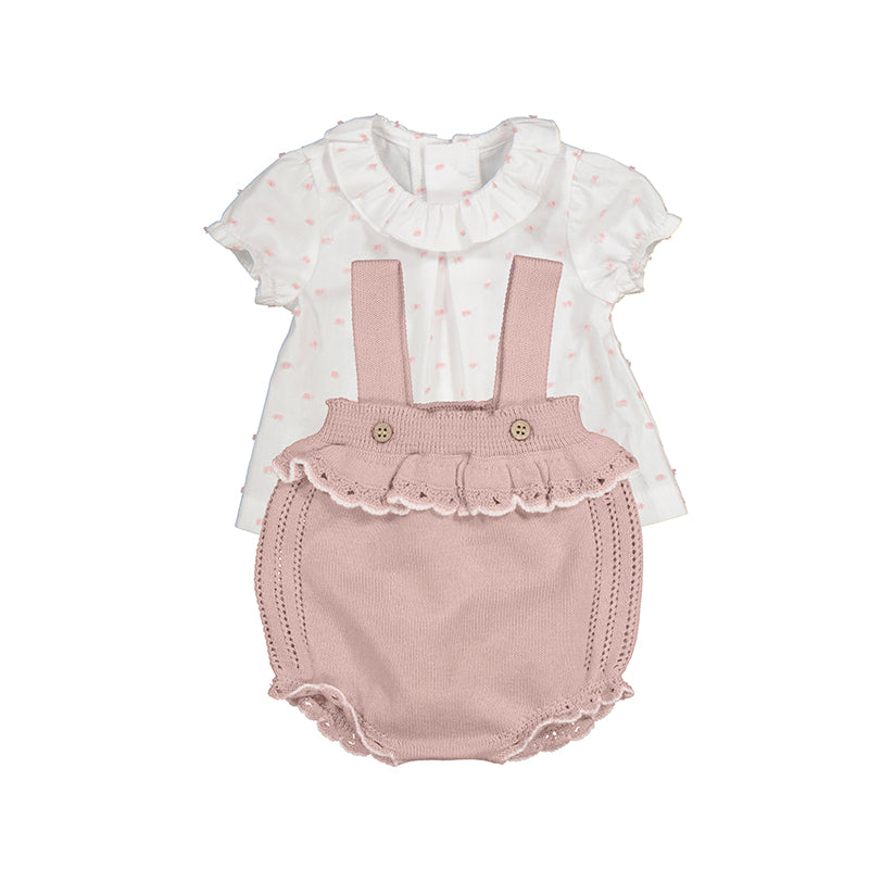 Mayoral White T-Shirt with Pink Knit Bottom Set for Girls - Soft Cotton Casual Outfit for School, Playdates & Family Photos