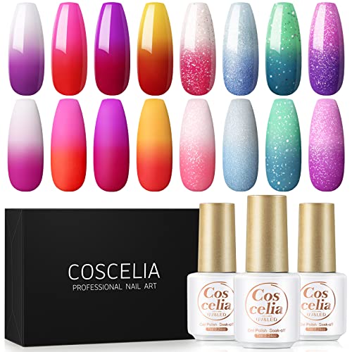 8 Colors Temperature & Mood Changing Gel Nail Polish Set - Long Lasting Pink Glitter Soak Off UV Gel for Nail Art & Manicure | Perfect for Parties, Weddings & Everyday Wear