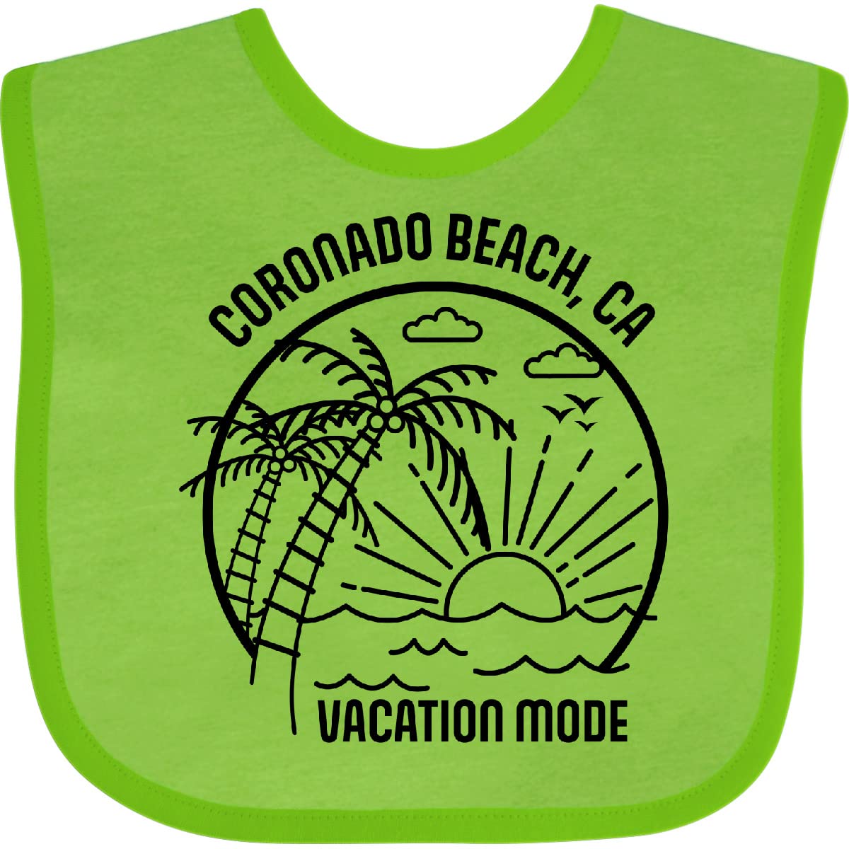 Inktastic Summer Vacation Mode Coronado Beach California Baby Bib - Soft Cotton Drool Bib for Infants, Perfect for Beach Trips, Travel & Everyday Use