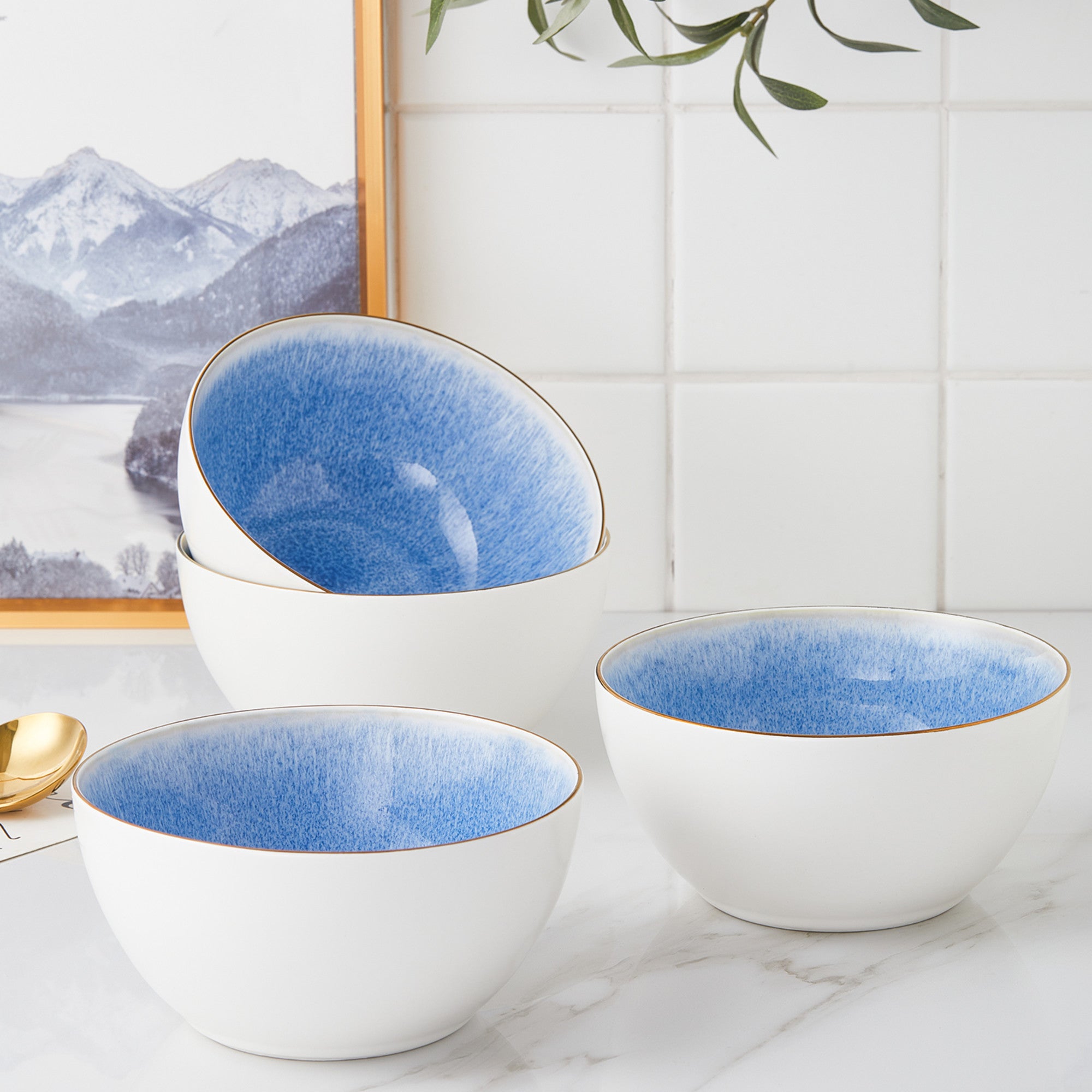 Josephine Porcelain Bowl - Handcrafted Blue Ceramic Soup Bowl with Floral Design | Perfect for Soup, Salad, Dessert & Home Decor