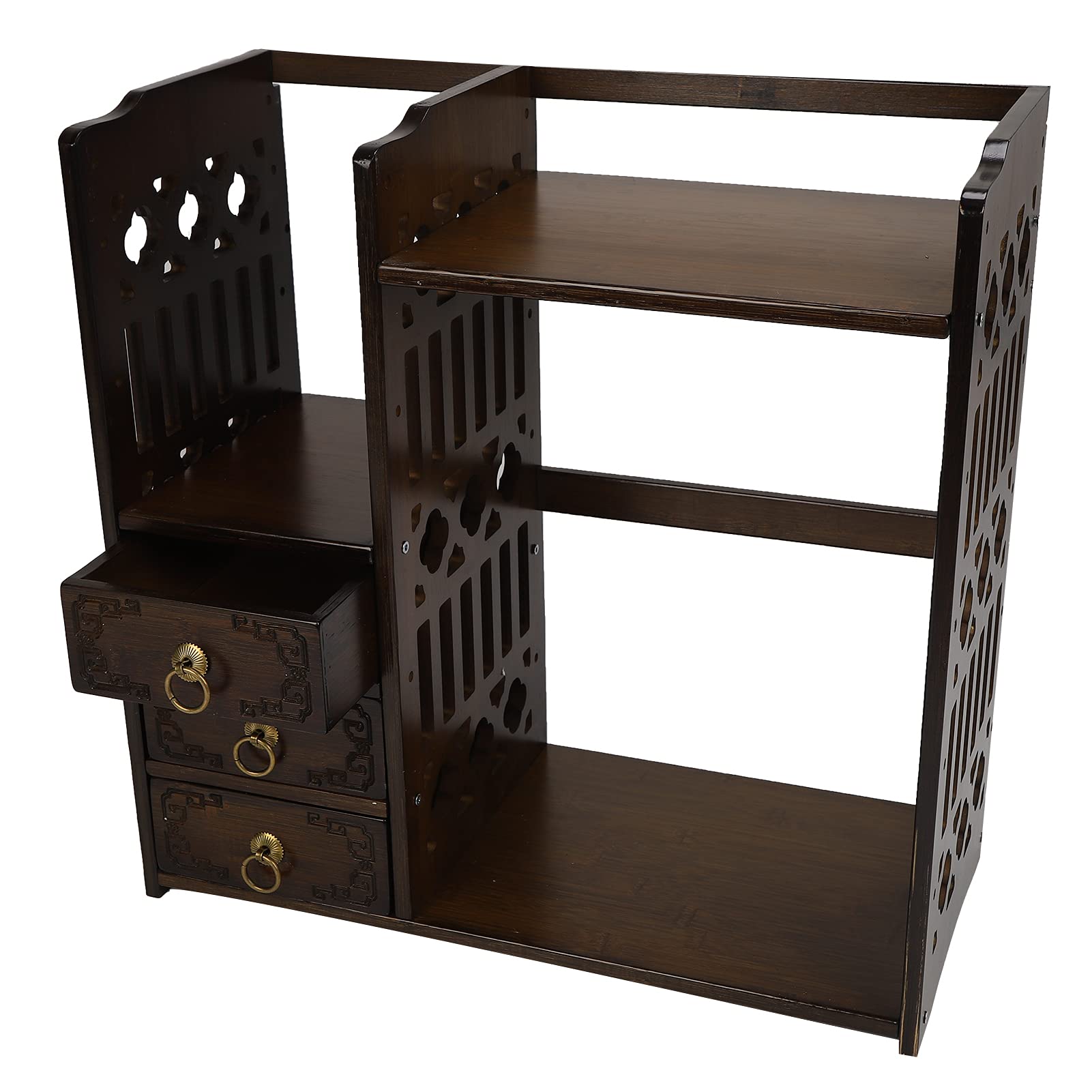 Retro Bamboo Desktop Book Organizer with 3 Drawers - Vintage Style Tabletop Bookshelf for Office, Bedroom & Living Room - Perfect for Organizing Books, Magazines and Office Supplies