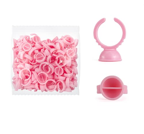 Pink Glue Rings 100PCS - Tattoo & Eyelash Extension Adhesive Holder for Nail Art & Makeup