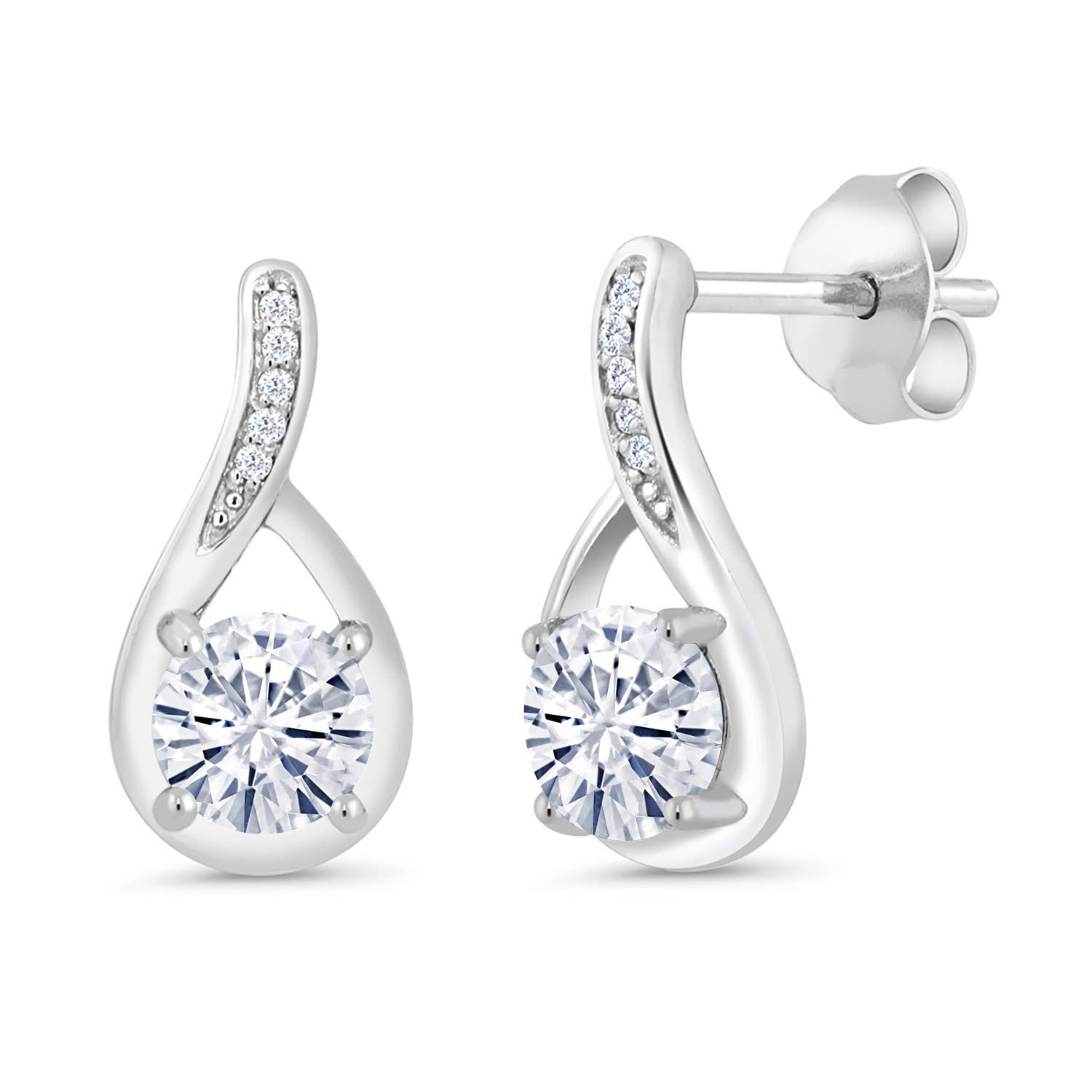 Gem Stone King 925 Sterling Silver Round 5MM Gemstone & White Diamond Infinity Stud Earrings for Women | Dainty Everyday Jewelry, Gift for Her, Anniversary Present