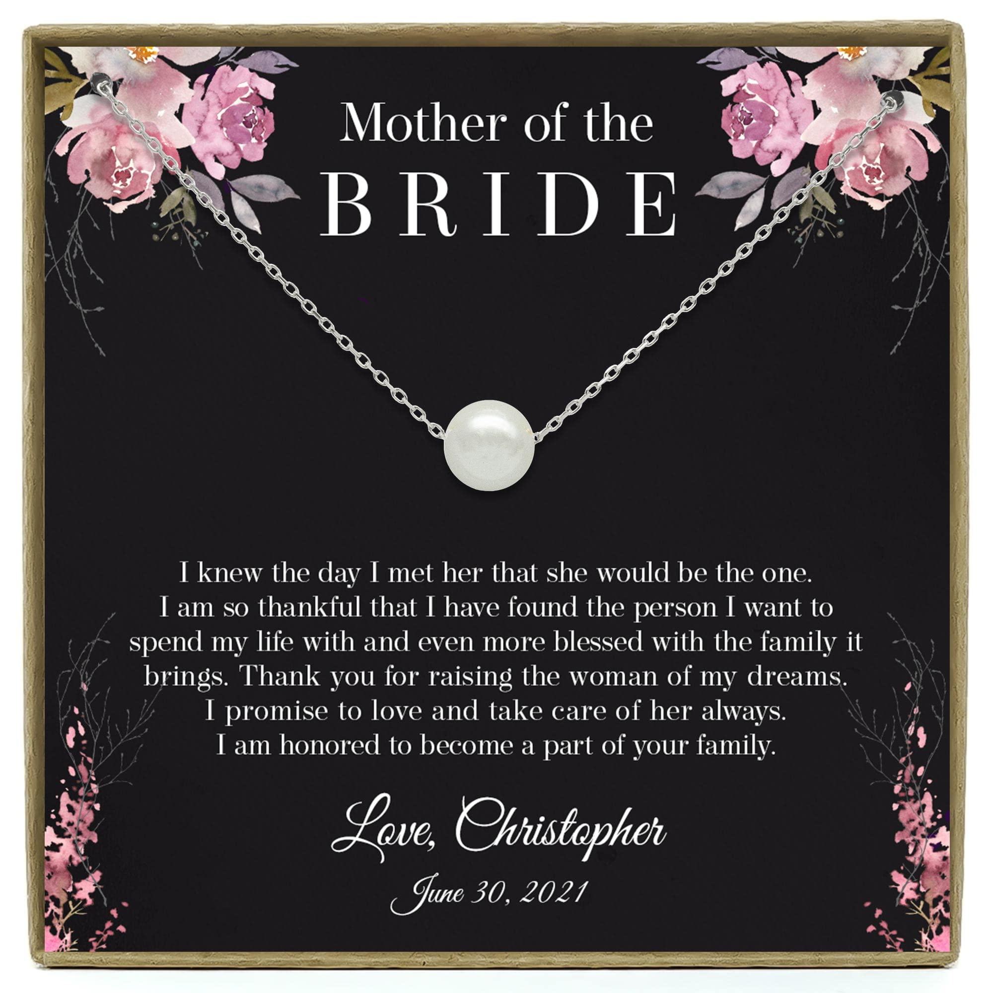 Personalized Sterling Silver Pearl Necklace - Mother of the Bride Gift from Groom for Wedding Ceremony