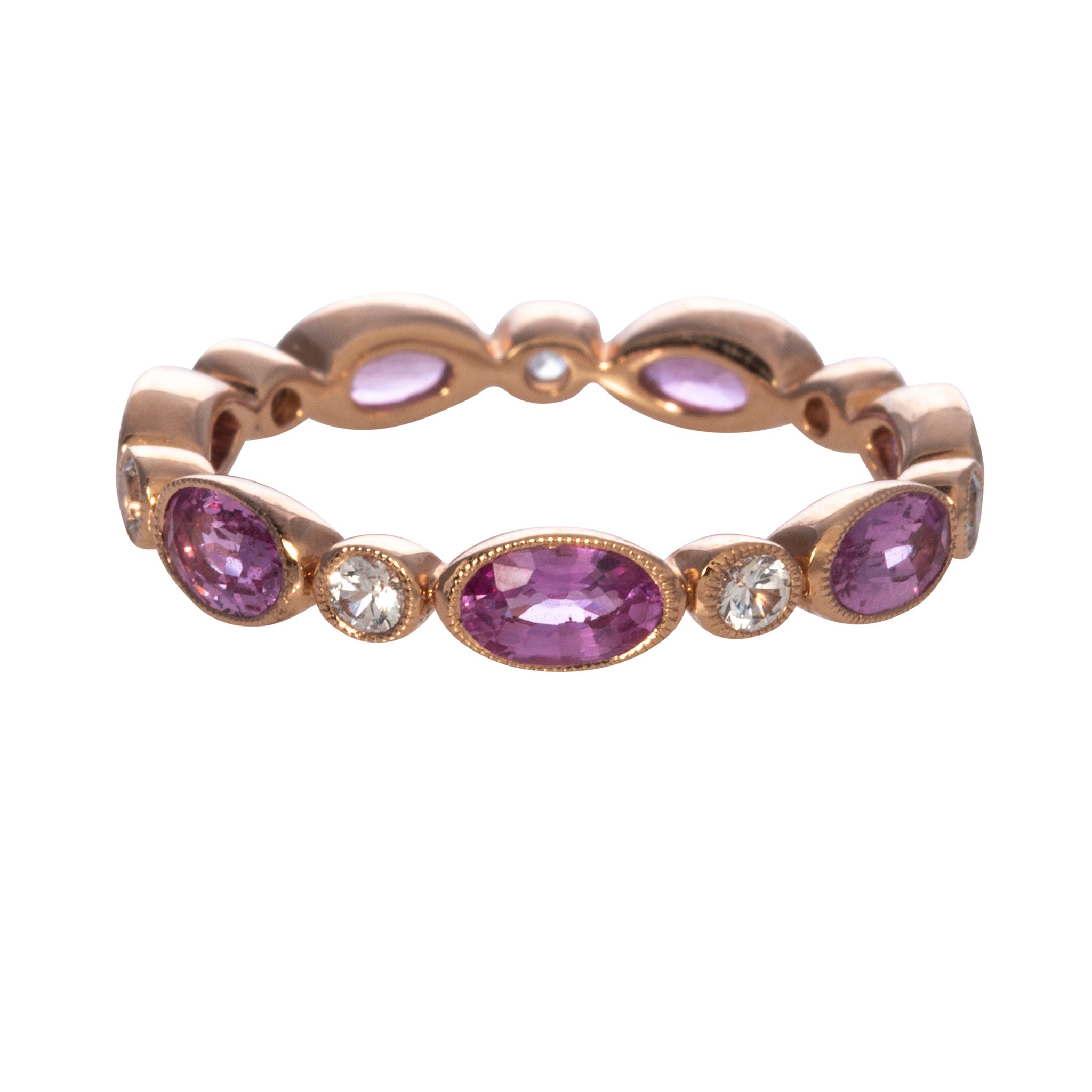 18K Rose Gold Pink & White Sapphire Eternity Band Ring for Women - Perfect for Weddings, Anniversaries & Special Occasions