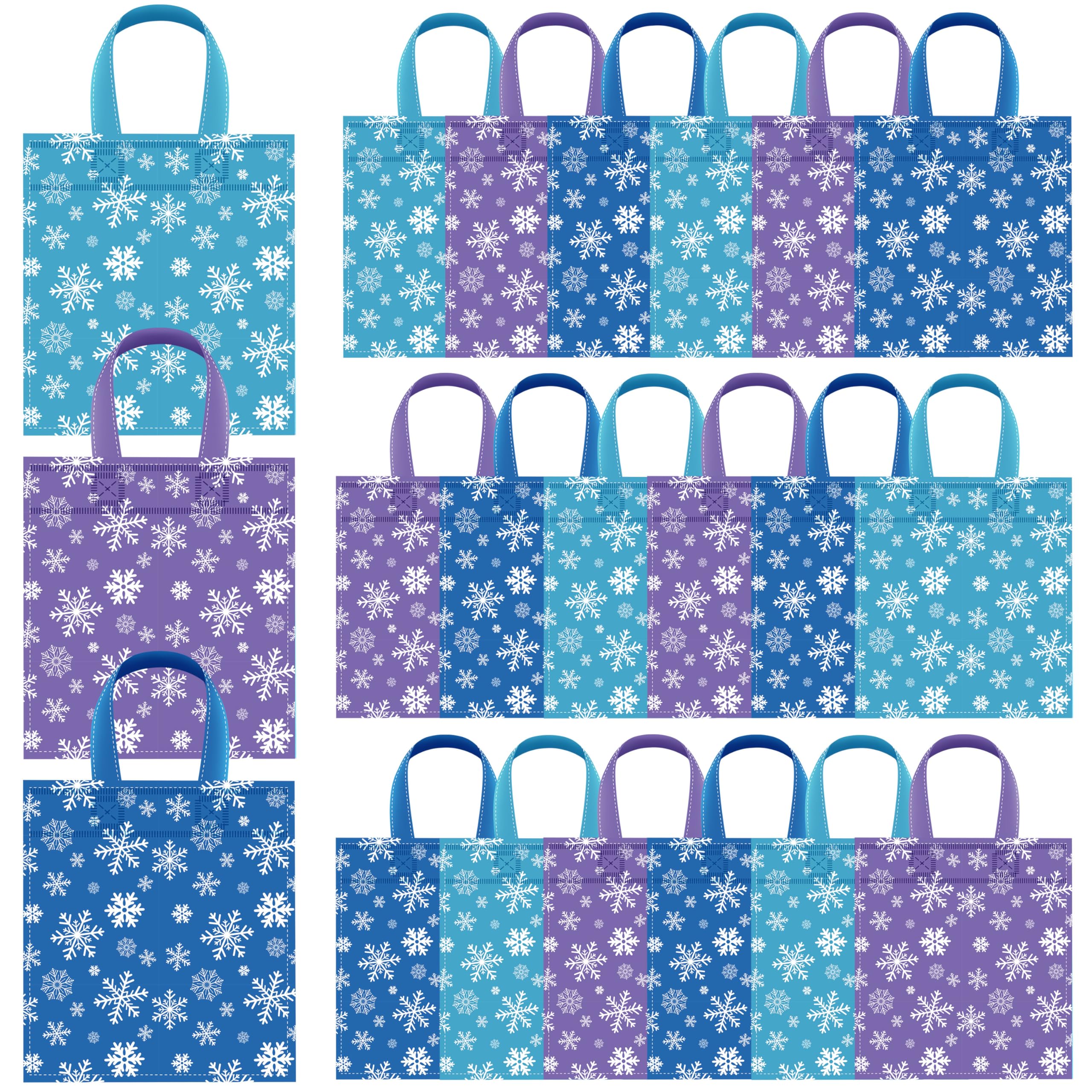 24-Piece Snowflake Gift Bags - Frozen Themed Christmas Party Favors, Winter Candy Treat Bags with Handles - Perfect for Frozen Birthday Parties, Christmas Decorations & Holiday Gift Giving