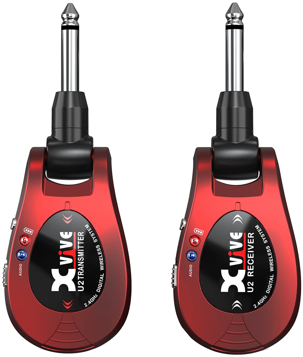 Xvive U2 Wireless Guitar System - Transmitter & Receiver for Electric Guitar, Bass, Violin - Professional Digital Wireless Audio Solution for Stage & Studio (Red)
