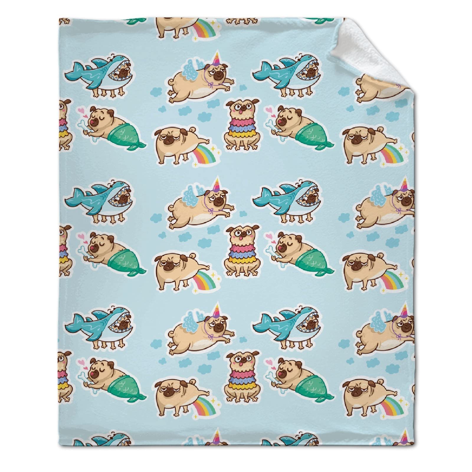 Funny Pug Dog Blanket - Oversized 120x90 Inch Microplush Fleece Throw - All Season Lightweight & Warm for Fall, Winter, Spring - Perfect for Couch, Bed, Sofa - Cozy Home Decor & Gift Idea for Dog Lovers