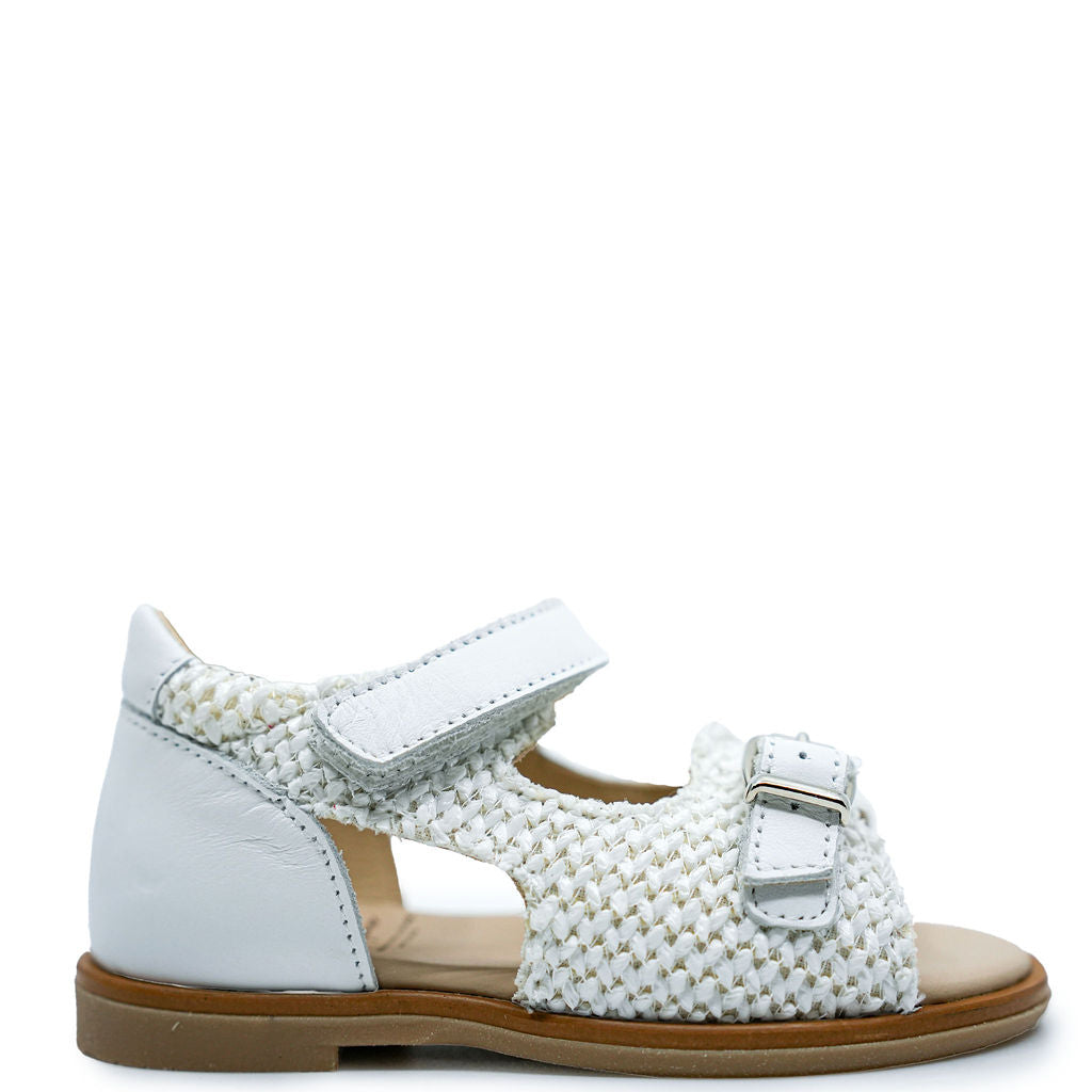 Manuela White Wicker Baby Sandals with Velcro Strap - Soft & Comfortable First Walkers for Toddlers - Perfect for Beach, Park & Summer Outings