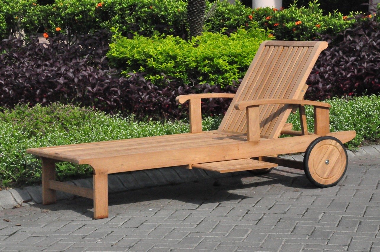 Premium Grade A Teak Adjustable Sun Chaise Lounger with Removable Tray - Outdoor Patio Furniture - Perfect for Poolside, Beach & Garden Relaxation