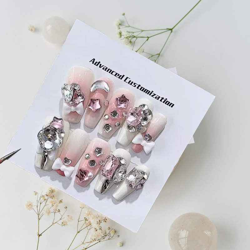 Sparkling Dreamer Press on Nails - Glamorous False Nails with Glitter Design for Women | Perfect for Parties, Weddings & Special Occasions