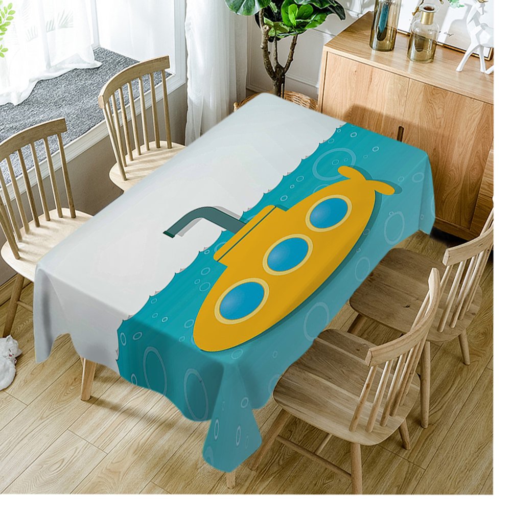 Moslion Yellow Submarine Themed Polyester Tablecloth, 52x70 Inch, Washable Rectangular Dining Table Cover for Home Decor, Perfect for Beach Parties and Nautical Themed Events