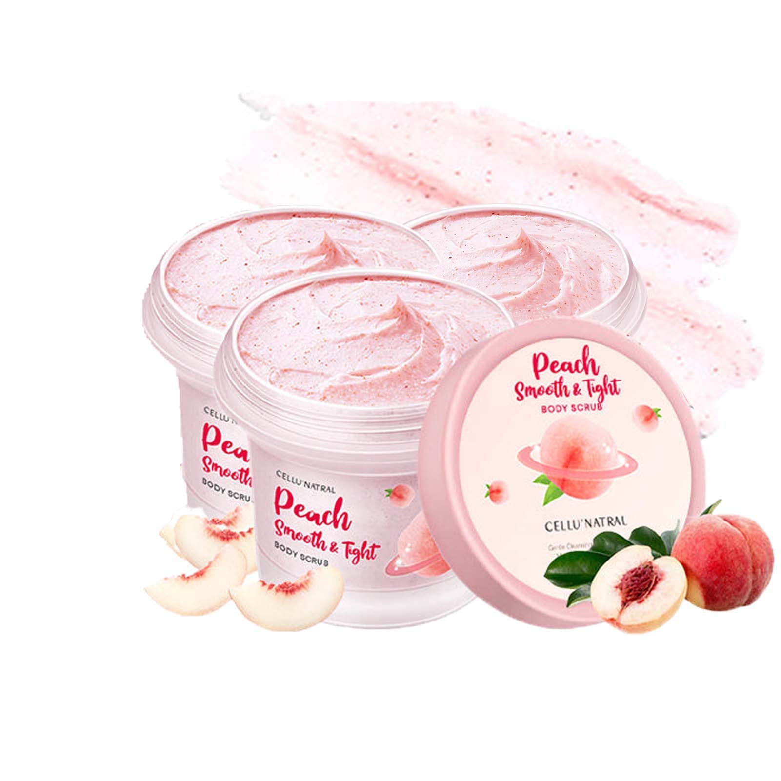MQSHUHENMY Cellu'Natral Peach Smooth & Tight Body Scrub - Organic Exfoliating Scrub for Women, Deeply Cleans & Tightens Skin, Natural Ingredients (3 Pack) - Perfect for Spa Day, Post-Workout Refresh & Pre-Tan Prep