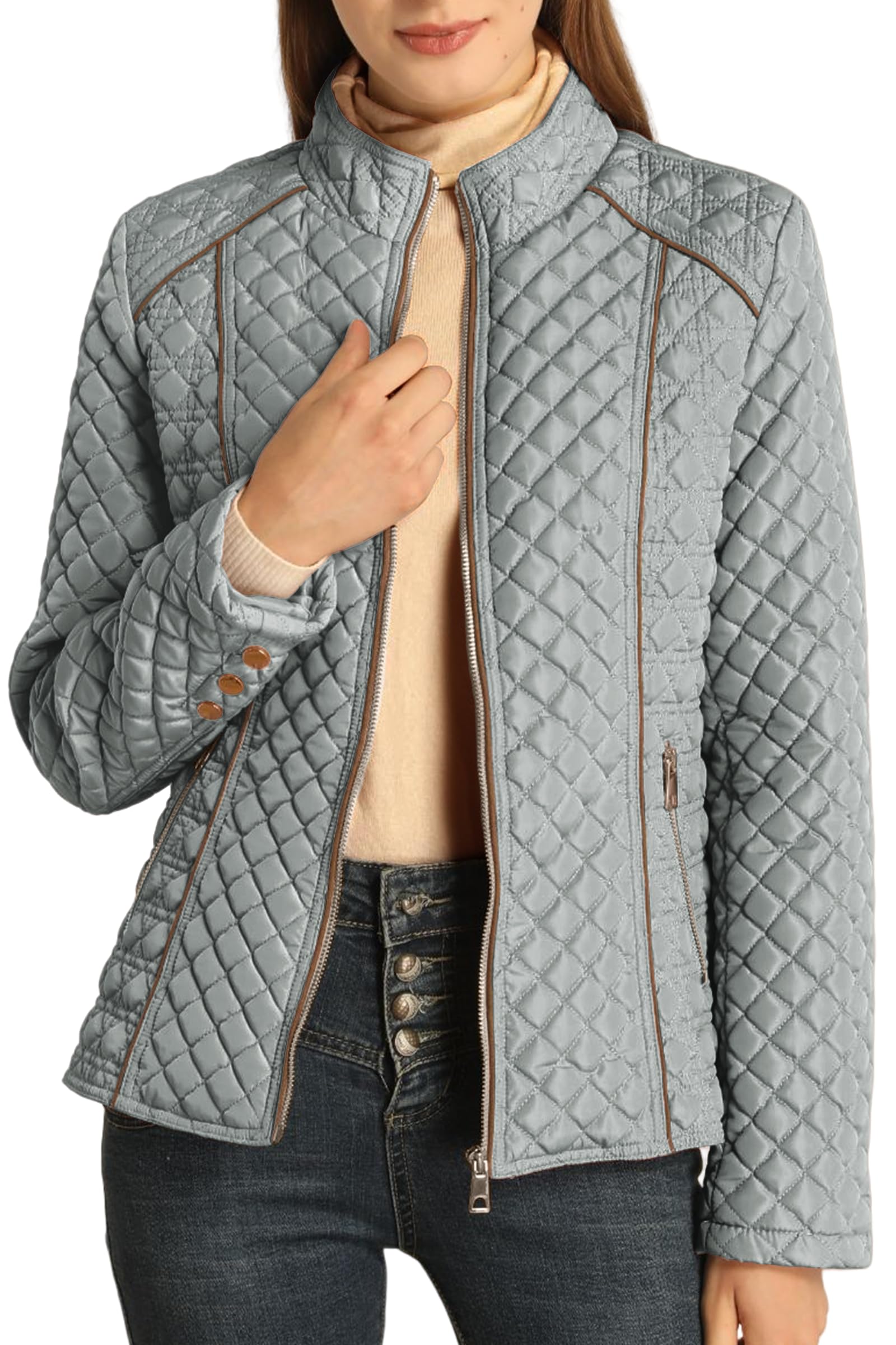 Bellivera Women's Lightweight Quilted Puffer Jacket - Diamond Stitch Winter & Spring Coat for Outdoor Activities, Travel & Casual Wear