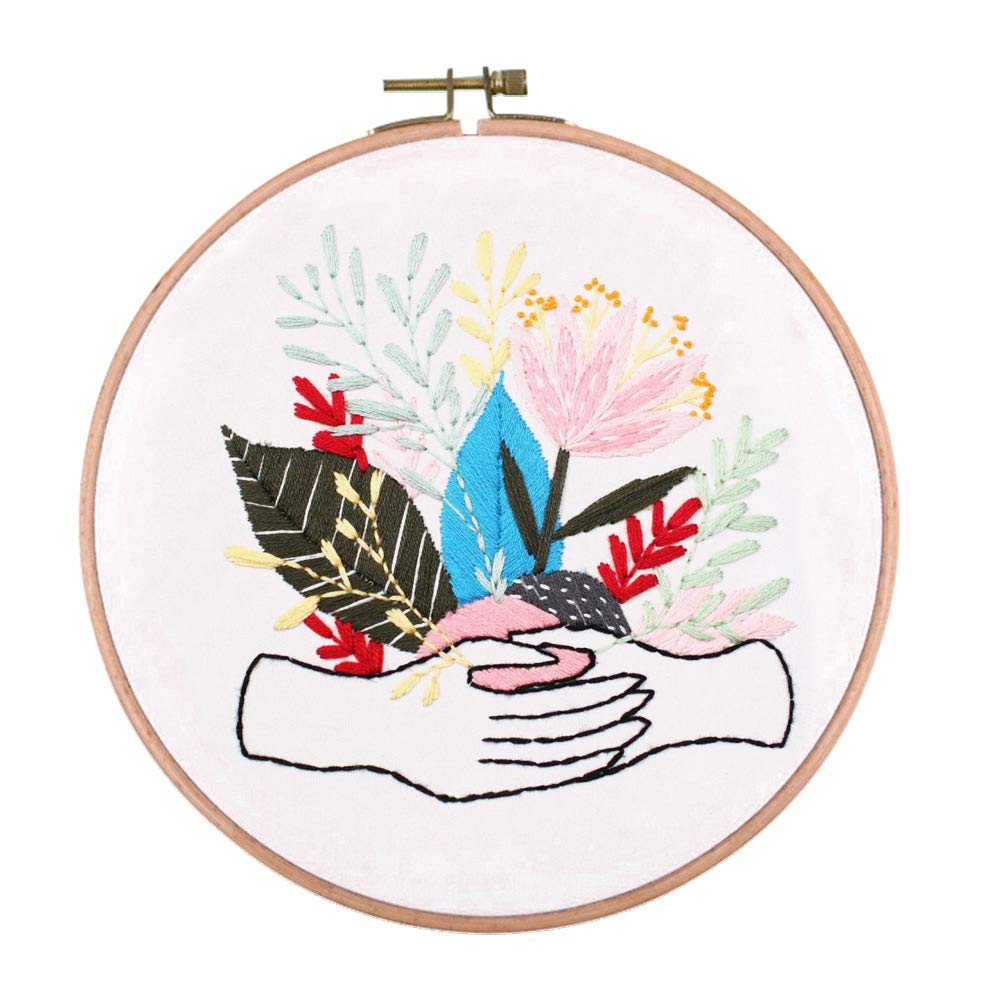 Hudiemm0B Embroidery Kit for Beginners - 50pcs DIY Hand Embroidery Tools Set with Flower Patterns, Fabric, Thread & Needles - Perfect for DIY Crafts, Home Decor, Scrapbooking and Gift Making