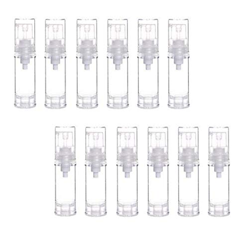 12-Pack Clear Plastic Airless Vacuum Pump Bottles - 5ml (0.17oz) Empty Refillable Cosmetic Containers for Cream, Lotion & Liquid Storage | Travel-Friendly Makeup Sample Vials | Perfect for Skincare, Toiletries & DIY Beauty Products