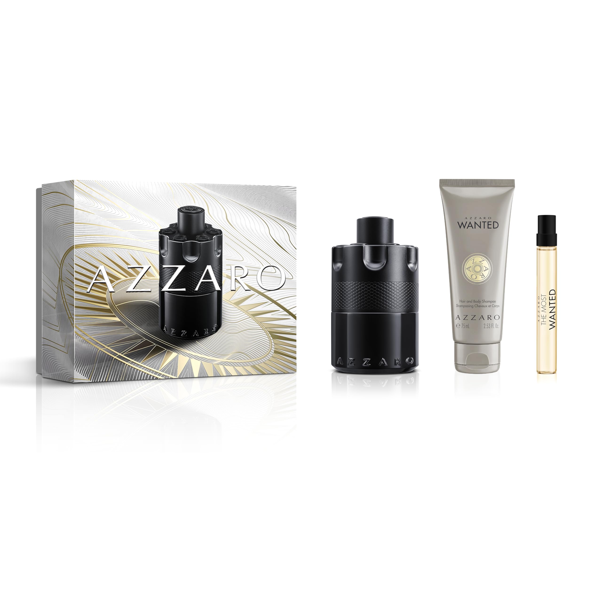 Azzaro The Most Wanted Eau de Parfum Intense for Men - 3-Piece Cologne Gift Set with 100ml Fragrance, 10ml Travel Spray & 75ml Hair & Body Wash - Seductive Scent for Date Night, Parties & Special Occasions - Perfect Gift for Him