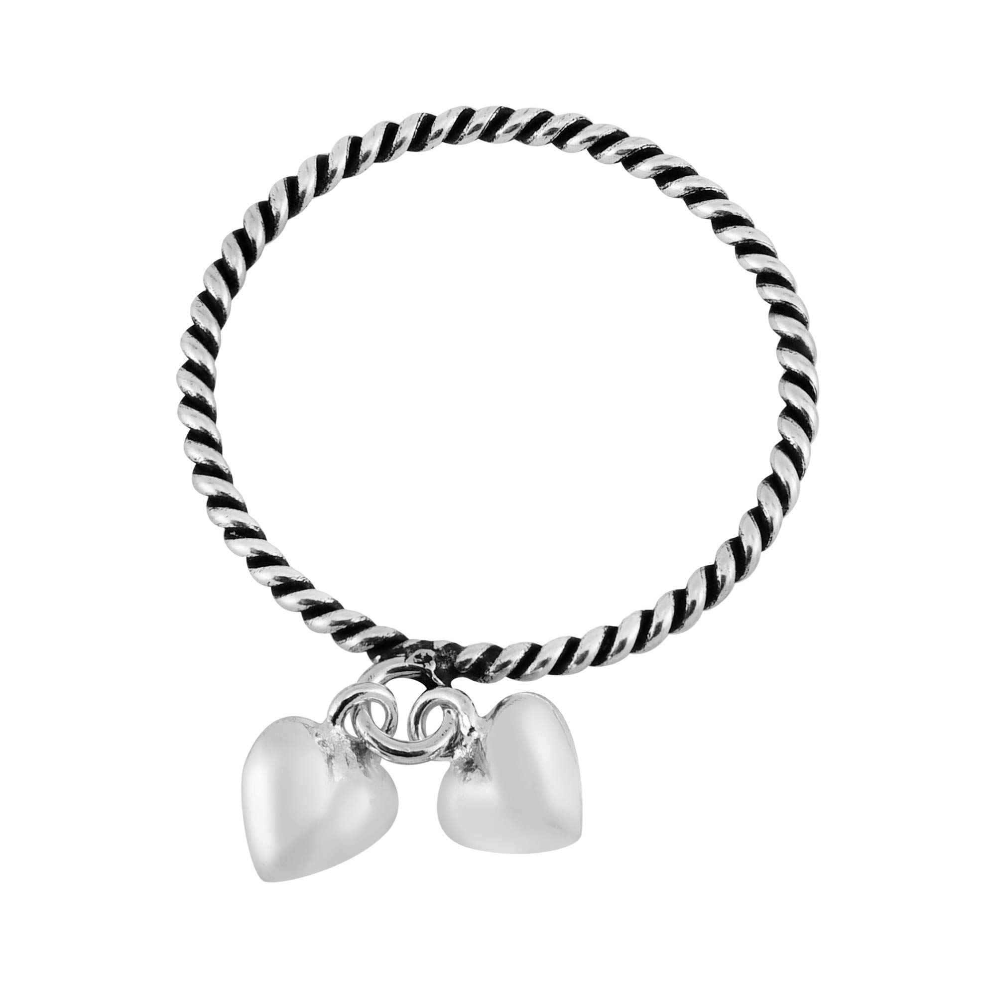 AeraVida Adorable Twin Hearts Dangle Twisted Band .925 Sterling Silver Ring for Women | Cute Wedding, Engagement & Promise Ring | Comfort Fit Love Symbol Jewelry | Sizes 6-10 | Perfect for Valentine's Day, Anniversary & Romantic Gifts
