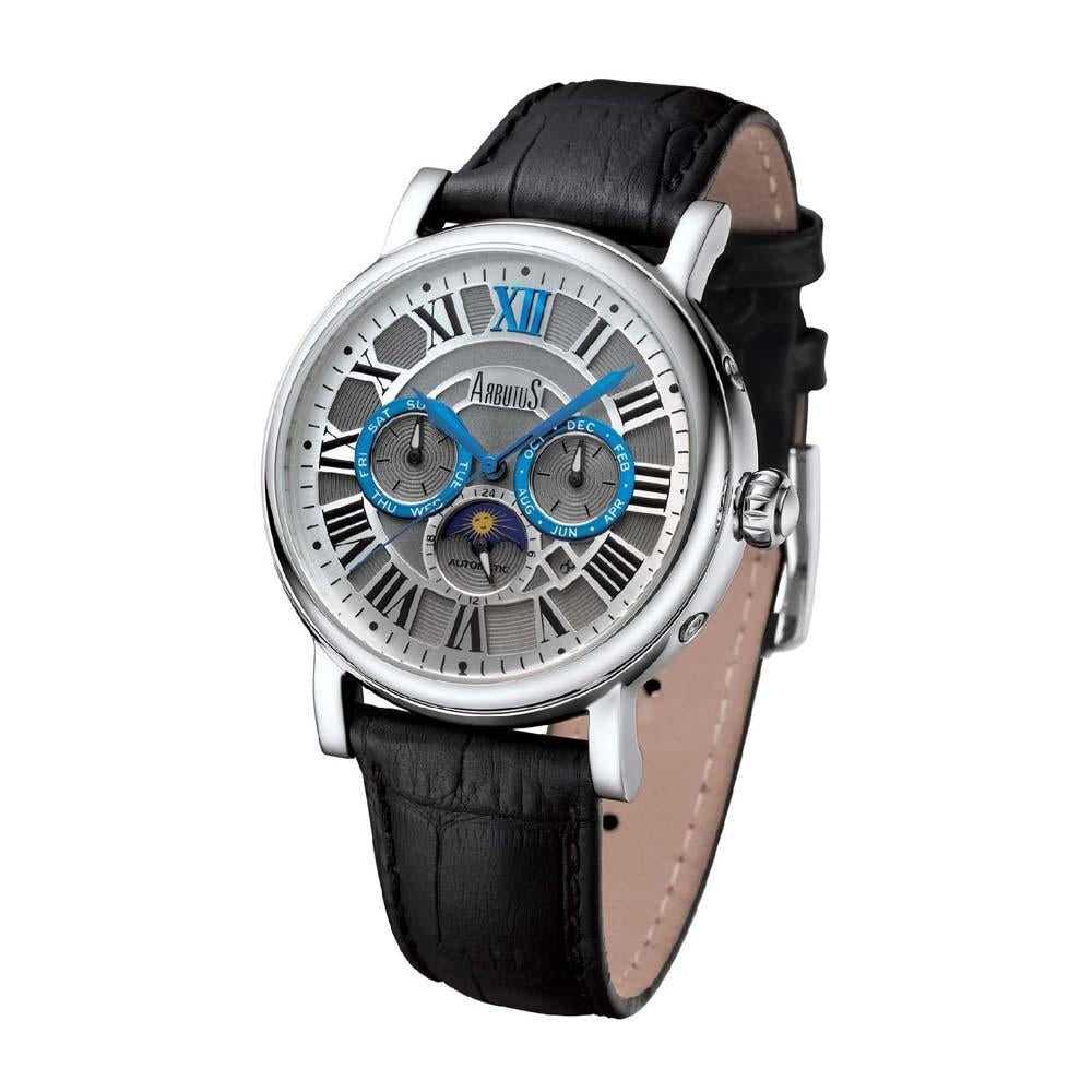 Arbutus Automatic Silver Stainless Steel Men's Watch with Black Leather Strap - AR912SWB | Elegant Dress Watch for Business, Formal & Casual Wear