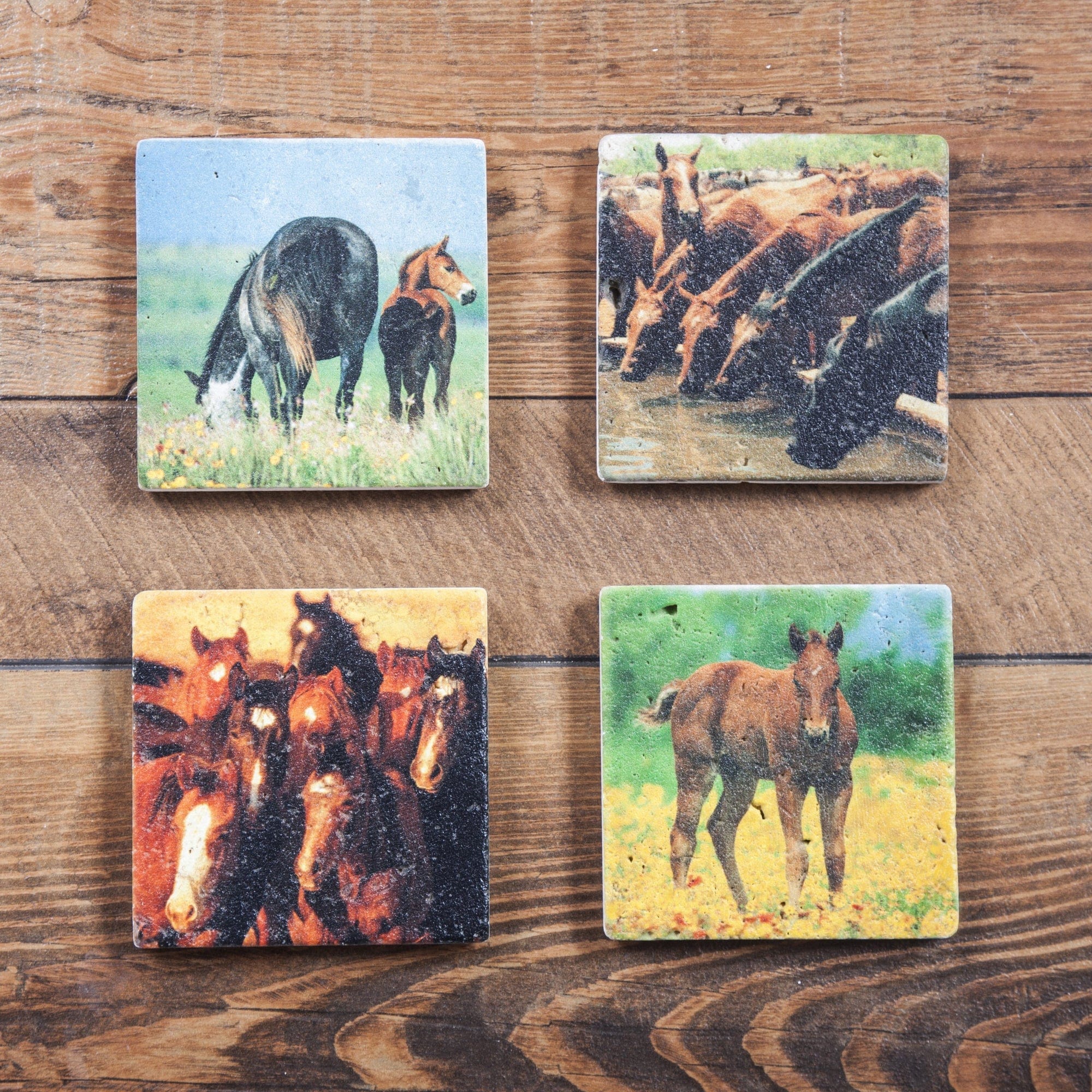 Premium Horse-Themed Coasters Set of 4 - Absorbent Cork Backing for Hot & Cold Drinks - Perfect for Western Decor, Ranch Homes & Equestrian Gifts