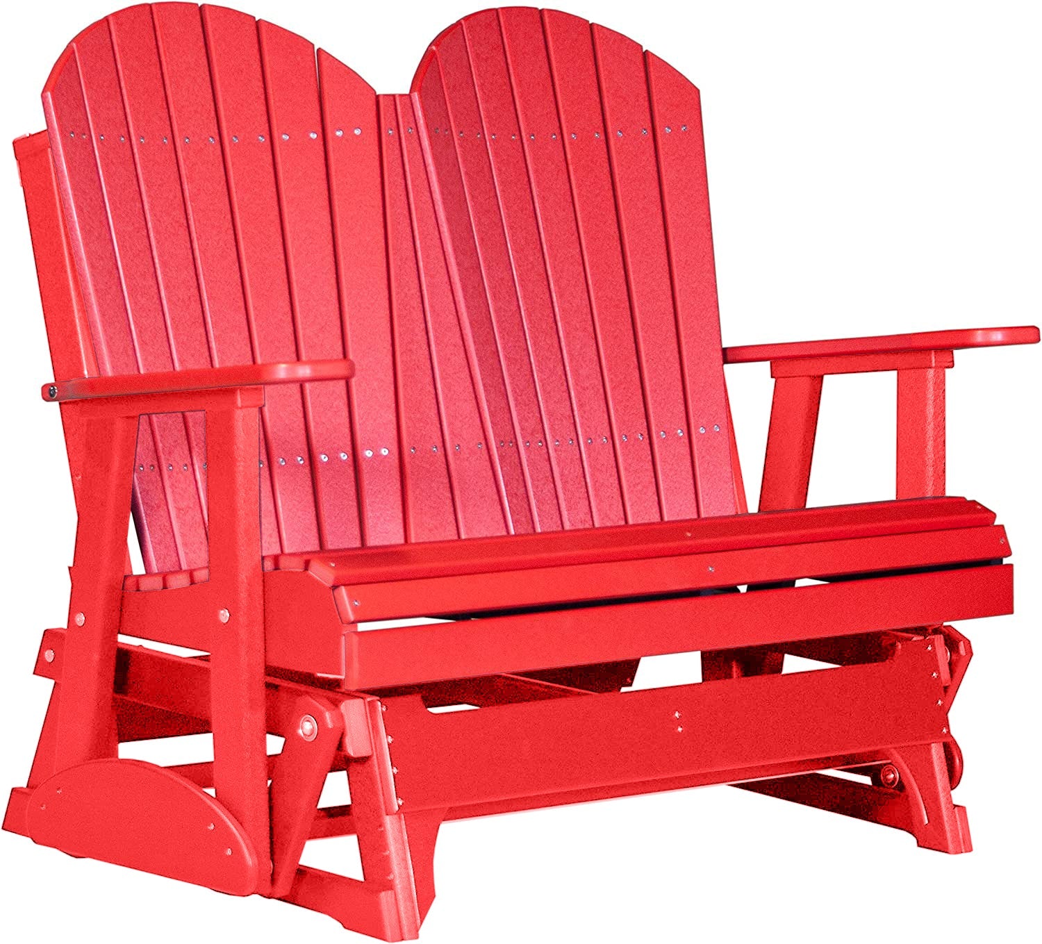 LuxCraft 4ft Red Recycled Plastic Adirondack Outdoor Glider with Cup Holder - Perfect for Patio, Garden, and Backyard Relaxation