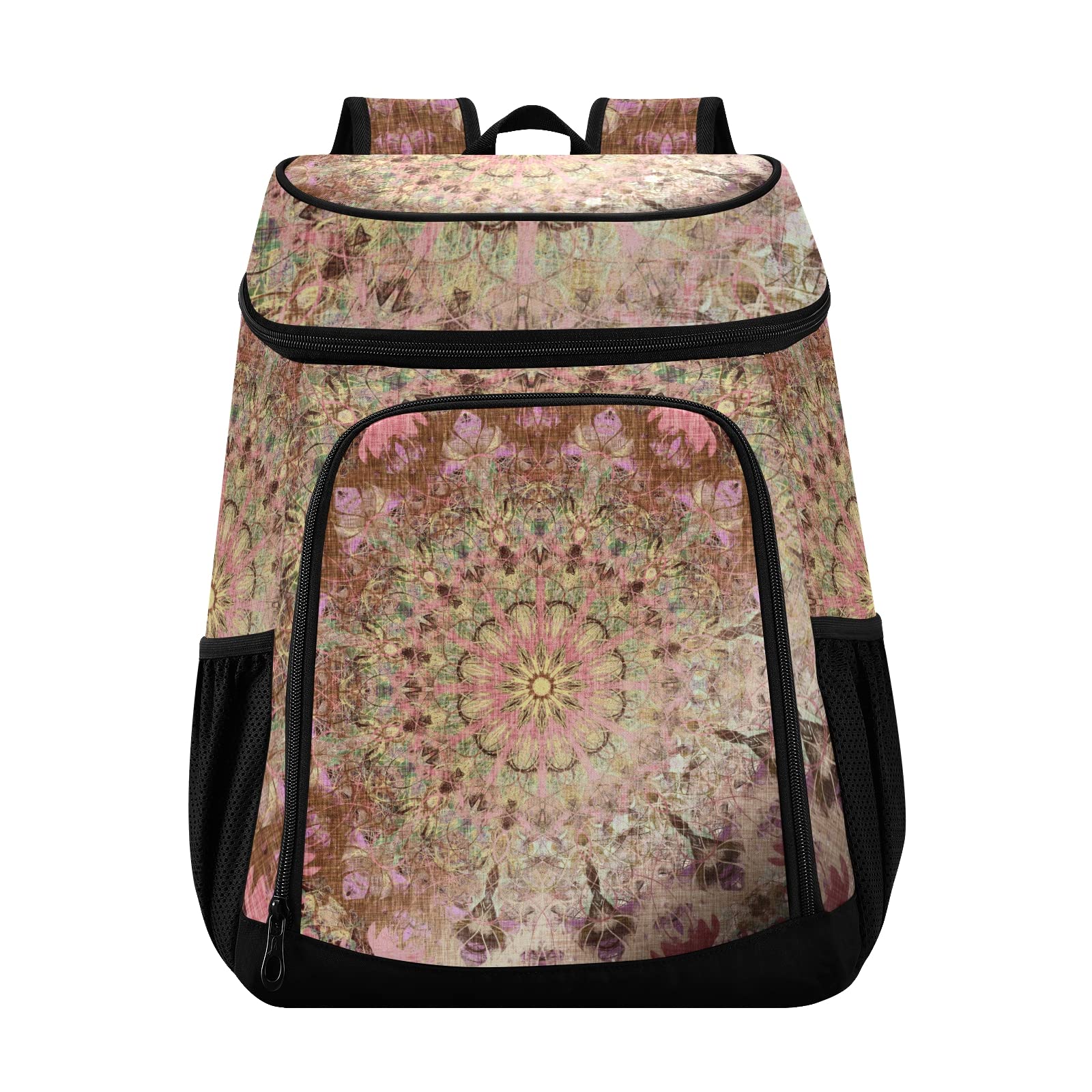 Metallic Oriental Folk Insulated Leak-Proof Cooler Backpack - 36 Cans Portable Lunch Bag for Beach, Shopping, Picnic, Camping, Hiking, Park Trips & Outdoor Adventures
