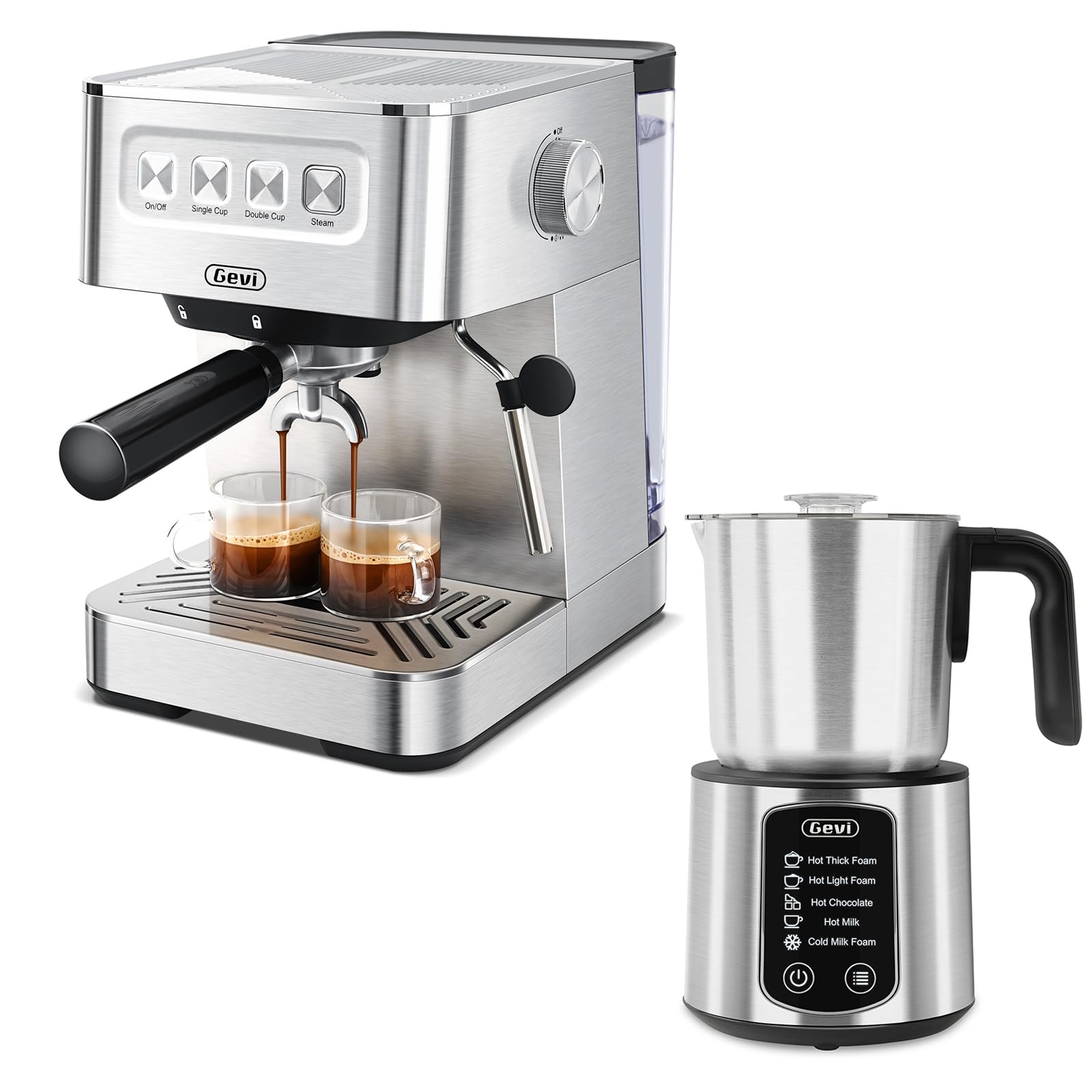 Gevi 20 Bar Espresso Machine with Milk Frother Steam Wand & Hot Chocolate Maker - 5-in-1 Milk Frother and Steamer for Home Barista & Coffee Lovers - Perfect for Espresso, Cappuccino, Latte, and Hot Chocolate Making