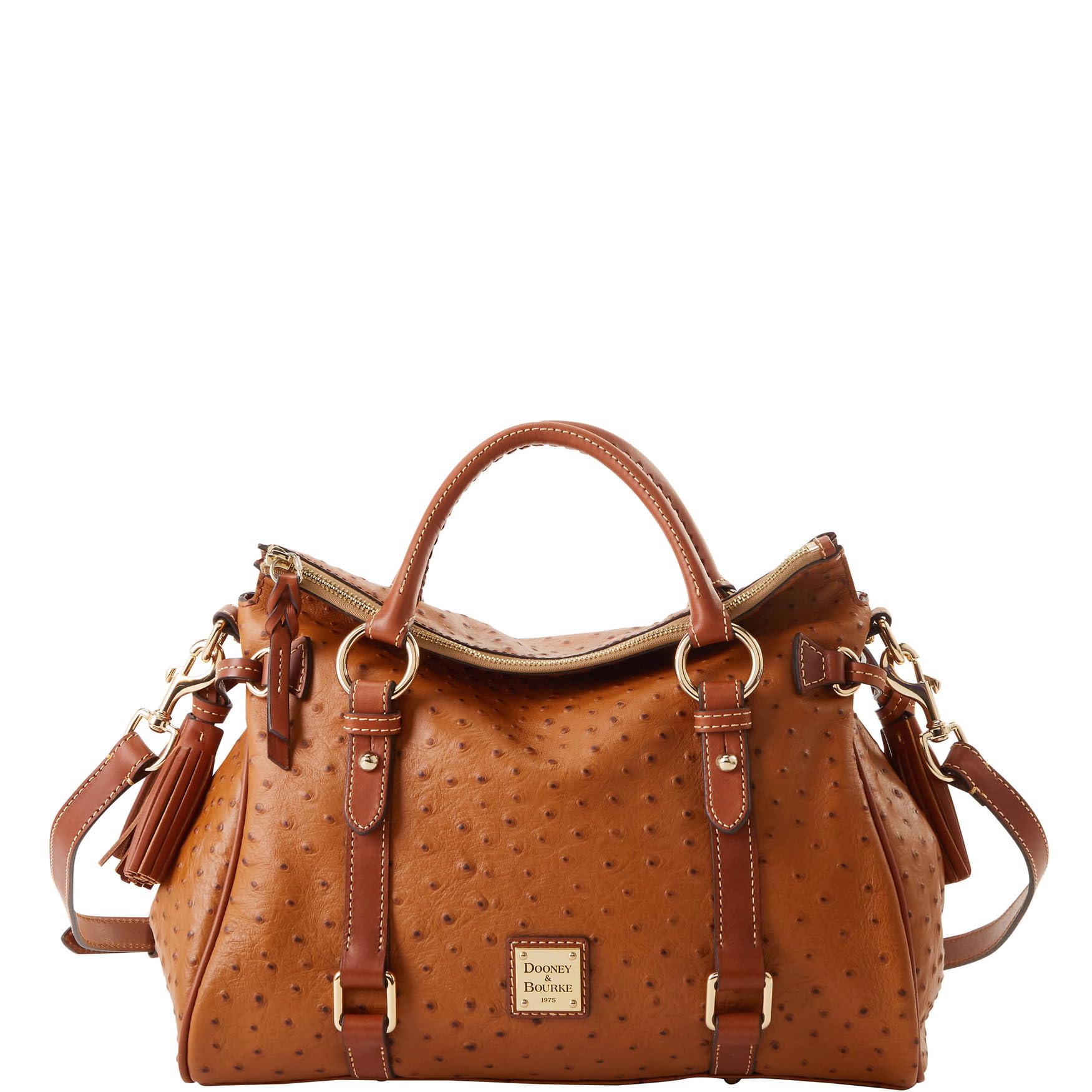 Dooney & Bourke Women's Large Ostrich Leather Satchel Handbag with Removable Crossbody Strap - Fashionable Work Tote & Travel Purse for Business, Office & Daily Use