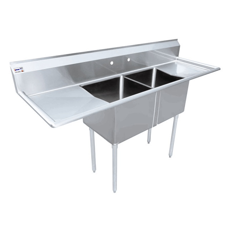 Chef AAA 3.5 Inch Center Drain Two Tub Pot Sink with Dual Drain Boards (Model 43793) - Perfect for Commercial Kitchens & Restaurant Food Prep Stations